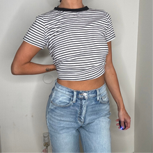 Load image into Gallery viewer, black and white striped boyfriend tee
