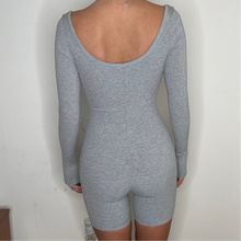 Load image into Gallery viewer, gray ribbed long sleeve bodycon compression romper play suit
