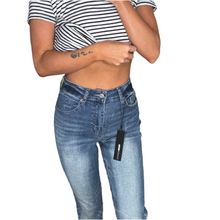 Load image into Gallery viewer, dark light wash ombre high waisted straight leg jeans
