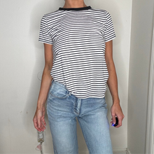 Load image into Gallery viewer, black and white striped boyfriend tee
