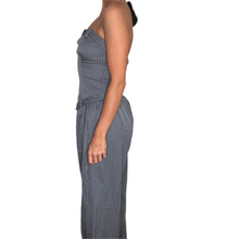 Load image into Gallery viewer, gray strapless pinstripe wide leg pantsuit set
