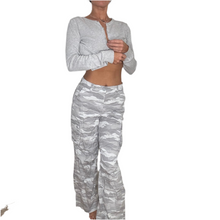 Load image into Gallery viewer, white gray camo cargo wide leg pants
