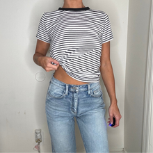 Load image into Gallery viewer, black and white striped boyfriend tee

