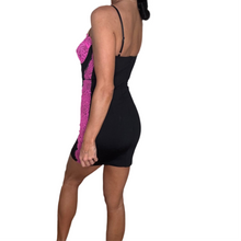 Load image into Gallery viewer, hot pink black lace trim bodycon dress
