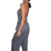 Load image into Gallery viewer, gray strapless pinstripe wide leg pantsuit set
